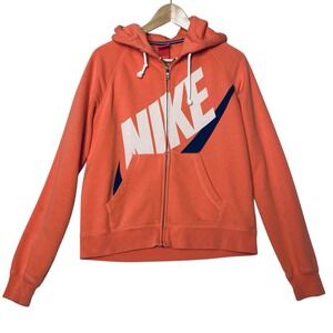 Nike Rally Logo Full-Zip Hoodie Womens M Orange Streetwear Activewear Athleisure